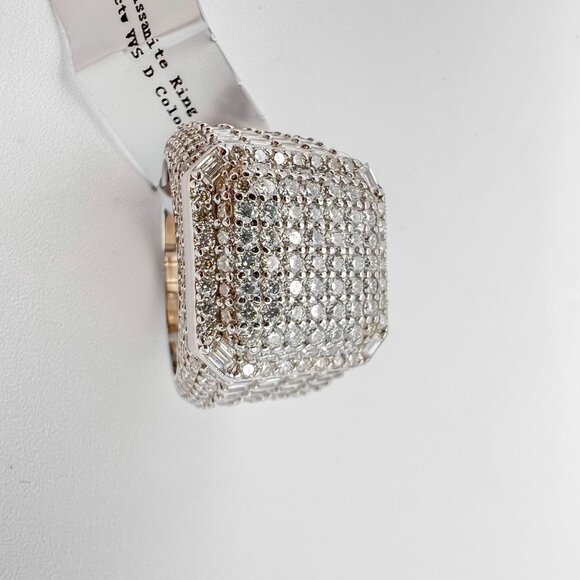 925 Sterling Sliver Moissanite Designer Square Ring, 5.622ctw VVS Stones Hip Hop - Picture 4 of 7